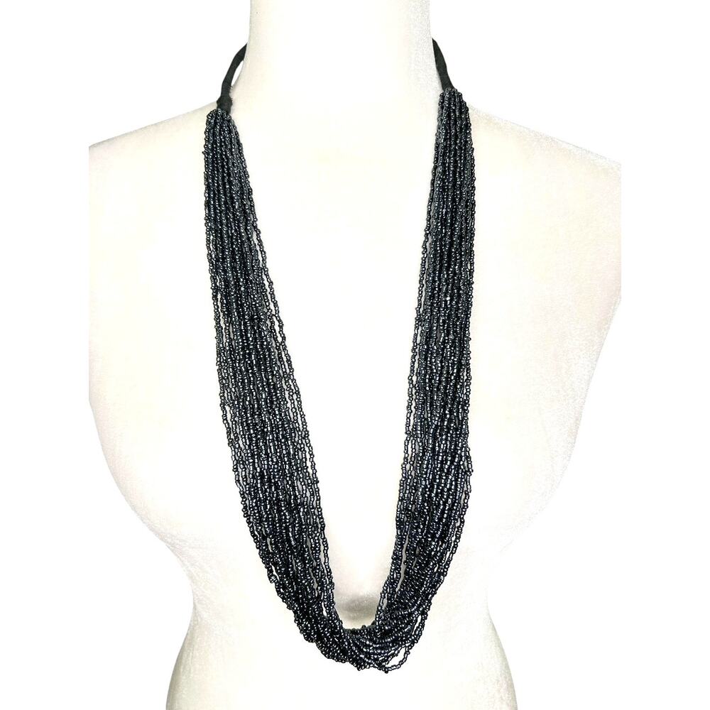 Unbranded Multistrand Gunmetal Gray Seed Bead Necklace Shimmery 16" Long